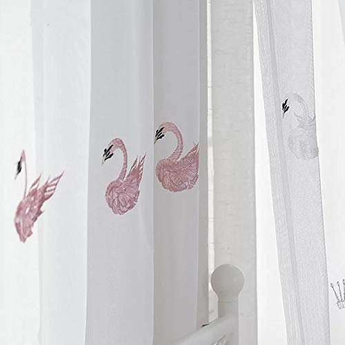 Lsimeru Gardinen Kinderzimmer Mädchen Transparent Rosa Schwan Krone 2 Stücke Vorhänge Durchsichtig Kräuselband Schals Fensterschal für Babyzimmer 140x160