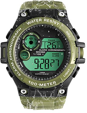 TEKMAGIC Orologio da Polso Uomo Ragazzi Immersioni Sport 10 ATM Impermeabile Orologio Nuoto con Cronometro, Cronografo, Funzioni Sveglia, Doppio Fuso Orario, Formato 12/24 Ore