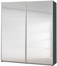 Rauch Möbel Caracas Schrank Kleiderschrank Schwebetürenschrank, Grau metallic, Spiegel, Schwarz, 2-trg., inkl. Zubehörpaket Classic 2 Kleiderstangen, 4 Einlegeböden, 1 Hakenleiste, BxHxT 181x210x62 cm