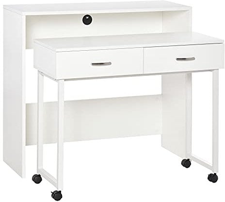 HOMCOM Escritorios Apilables Conjunto de 2 Mesas Escritorio para Ordenador Portátil con Ruedas 2 Cajones para Oficina 100x36x88 cm Blanco