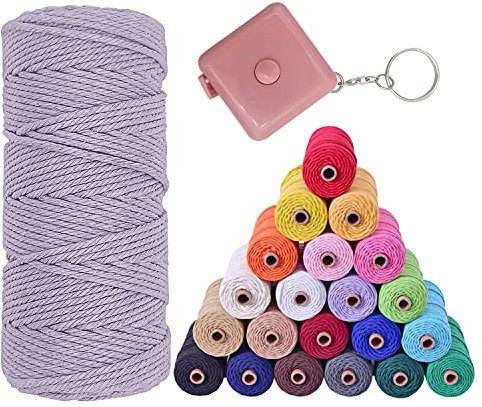 VITSOLE Makramee Garn - 3mm x 100m/109Yards/328 Feet (28 Farben) 100% Baumwolle Makramee Baumwollgarn mit 4 Einfachdrehung & 1 Maßband für Wandbehänge DIY Handwerk