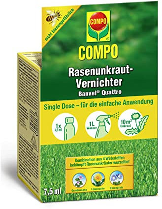 COMPO Rasenunkraut-Vernichter Banvel Quattro (Nachfolger Banvel M), Unkrautvernichter für schwer bekämpfbares Unkraut, Konzentrat, Single Dose, 10 ml, 10 m²