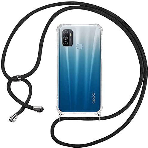 ISOI Kompatibel mit Oppo A53 / Oppo A53s 2020 Hülle,Handykette Hülle Silikon Seil Necklace Handyhülle mit Kordel Tasche TPU Bumper Schutzhülle für Oppo A53 / Oppo A53s 2020 - Schwarz