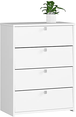 AKORD Schuhschrank Rubin mit 4 Schuhregalen und 4 Klapptüren | Schuhkipper | Schuhregal geschlossen | Schuhbank | Schuhaufbewahrung | B66 x H85 x T36 cm, Gewicht 29 kg | Farbe Weiß