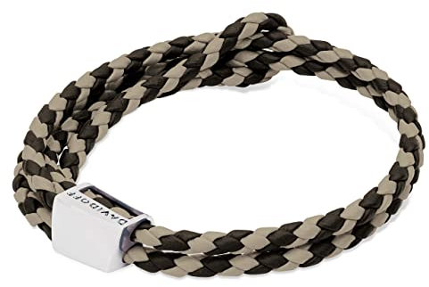 DAVIDOFF HOME RUN Herren Armband Taupe/Schwarz – sportliches Armband aus handgeflochtenem Leder - Lederarmband mit Metallelement und Schiebeverschluss