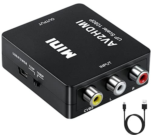 Aolirot AV auf HDMI Adapter, RCA Konverter mit USB Ladekabel - Unterstützt 1080P für TV, Laptop, PC, PS3, PS2, Wii, Blue-Ray, STB, Xbox, VCR, DVD