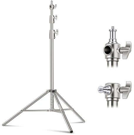 NEEWER 9.2ft/2.8m Edelstahl-Lichtstativ, federgepolstertes, strapazierfähiges Fotografiestativ mit 1/4 bis 3/8-Schraubadapter für Studioblitz, LED-Videoleuchte, Ringlicht, Monolight, Softbox