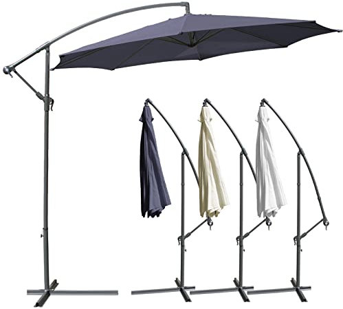 MIADOMODO® Sonnenschirm - Ø300/350cm, mit Ständer, Handkurbel, Wasserabweisend, Neigbar, Verstellbar, für Balkon, Terasse - Ampelschirm, Gartenschirm, Marktschirm, Terassenschirm (Ø 3m, Grau)