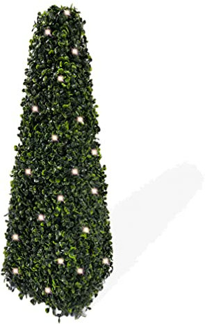 Best Artificial 2ft (60cm) Pre-Lit Pyramid Obelisk Boxwood Topiary Tree - UV Protected