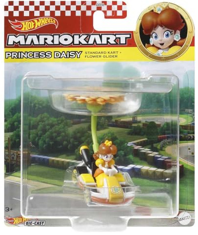 Hot Wheels 1:64 Scale Mario Kart | Princess Daisy Standard Kart + Flower Glider
