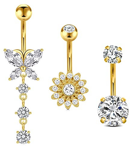 Crdifu 3stk Bauchnabelpiercing 10mm Gold Chirurgenstahl Schmetterling Bauchpiercing Clicker Piercing Bauchnabel