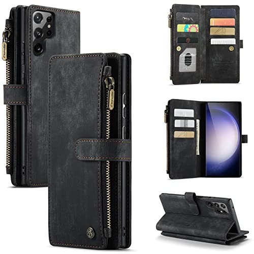SeNool Hülle Kompatibel mit Samsung Galaxy S23 Ultra 5G, Klapphülle Handyhülle mit [Kartenfächer] [Ständer Funktion] [Magnetverschluss], Schutzhülle für Galaxy S23 Ultra 5G - Schwarz