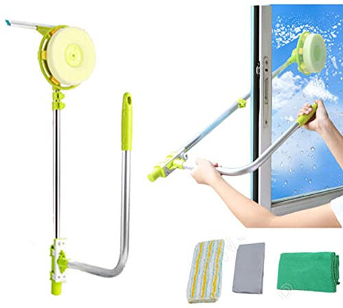Window Cleaner, Professional U shape Window Washing Equipment with Shower Squeegees,Telescoping pole Extends from 0.6m to 1.4m,Bendable Dusters Glass Cleaning Tools for Ceilings Fans,Indoor/Outdoor