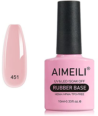 AIMEILI 5 en 1 esmalte de uñas con base de caucho, esmalte de uñas con base transparente empapado en UV/LED, gel adhesivo de strass para uñas - 10ml (451)