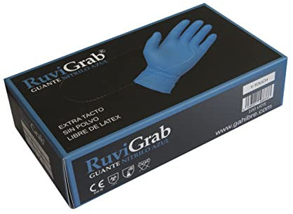 Ruvigrab - Guanti monouso in nitrile blu | scatola guanti nitrile 100 pezzi | Guanti certificati EN374-5 EN374-1 chimici | Senza lattice | Guanti nitrile blu senza polvere | Taglia M