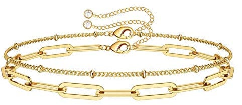 Jewlure 18K Gold Plated Adjustable Layered Bracelet, Delicate Women's Paperclip Chain Bracelet, Suitable For Valentine's Day, Birthday, Party Gifts For Women