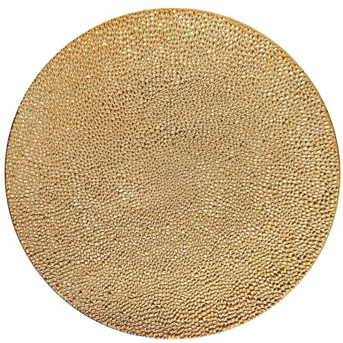 CN.JIAHE 13inch Round Plastic Charger Plates,Set of 8,Charger Plates for Dinner,Wedding,Party,Event Decoration. (Bubble Gold) …