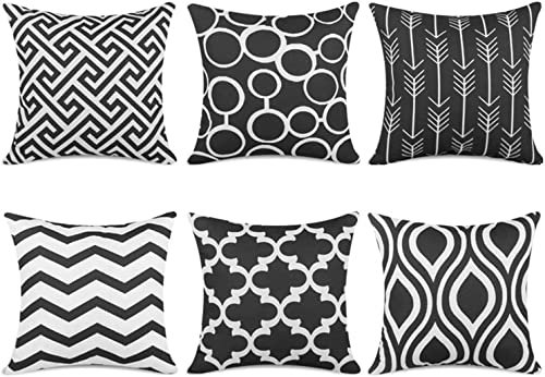 TIDWIACE 6er Set Dekorativen Outdoor Kissen Schwarz 50 x 50 cm, Geometrische Kissenbezüge Quadratische Kissenhülle für Sofa Wohnzimmer Zierkissen für Schlafzimmer, Sofa, Stuhl, Bett, Garten Dekor