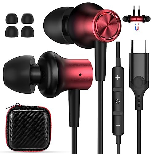USB C Earbuds for iPhone 17 Pro Max Air 16 16e 15 Type C Earphone for iPad A16 10 Magnetic Wired Headphone Samsung S25 FE S24 Ultra S23 Galaxy A17 Google Pixel 9a 9 8a 8 In Ear Noise Canceling Headset