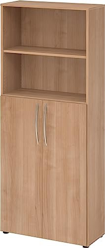 bümö Mehrzweckschrank 80cm breit, Aktenschrank o. Schuhschrank hoch, Regal Schrank-Kombi, Küchenschrank in Nussbaum aus Holz, Vorratsschrank & Haushaltsschrank mit Metallgriffen