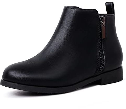 HARVEST LAND Girls Boots Kids Ankle Boots Zipper School Shoes Elegant Big Kid Fashion Winter Boots Zip-up Short Flat Bootie for Junior/Yourth