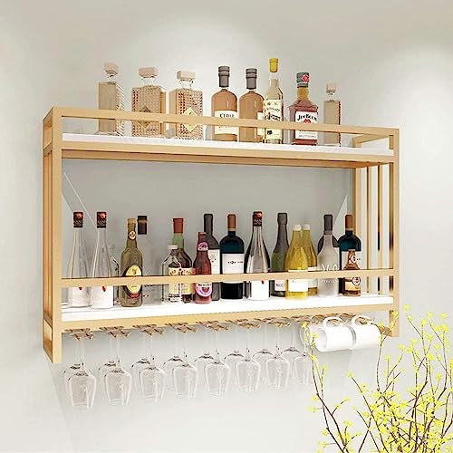 Casier à vin Porte-Verre à vin Suspendu Mural Stockage à 2 Couches Étagères de Cave à vin Industrielle Porte-Bouteille en Fer à Haut Verre avec cloisons pour Bars, Caves à vin, mai
