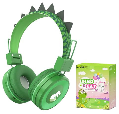 JYPS Cuffie Bluetooth Bambina, Dinosauro/Orecchie di Gatto Cuffie Bambini con Microfono, Bambina Cuffie Wireless Senza Fili Stereo per iPad/Tablet/Scuola, Musica Cuffie over-ear per Ragazze