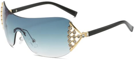 HPIRME Übergroße Sonnenbrille für Damen, Diamant, randlose Brillengestelle, C4, Einheitsgröße