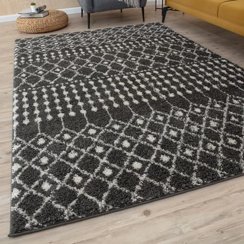 THE RUGS Modern Moroccan Design Living Room and Bedroom Rugs, Non-Shedding & Easy Care (Moroccan Dark Grey/Ivory, 200x290 cm)