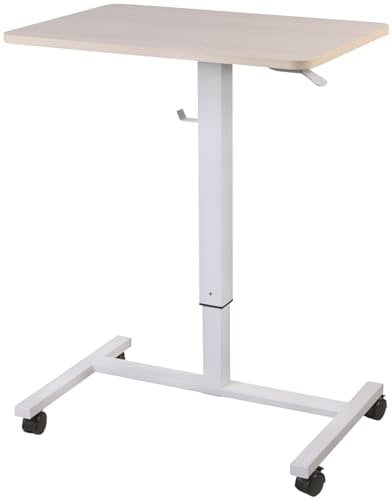 General Office PC Tisch: Hydraulisch höhenverstellbarer Lift-Schreibtisch mit Rollen, Holzoptik (Stehtisch, Computertisch PC-Tisch, Beamer Ständer)
