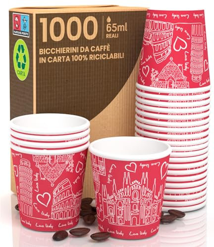 1000 vasos de papel de café, 65 ml, color rojo, vasos ecológicos, biodegradables, desechables, pequeños, para llevar bebidas calientes