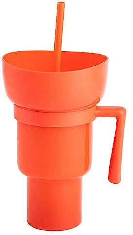 Cup Bowl Combo with Straw | 32oz Stadium Tumbler with Snack Bowl | 2-in-1 Snack and Drink Cups with Straw | Travel Cup with Snack Bowl on Top | Leakproof Snack Tumbler for Adults Kids