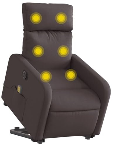 vidaXL Massagesessel, Sessel mit Aufstehhilfe Elektrisch, Relaxsessel mit Liegefunktion Vibrationsfunktion, Fernsehsessel Liegesessel Aufstehsessel, Dunkelbraun Stoff