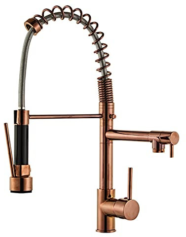 Rose Gold Kitchen Faucet, Solid Brass Kitchen Faucets with Press Sprayer,Single Handle 360°Rotation Kitchen Sink Faucet