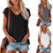 Shobdw T Shirt Damen V Ausschnitt Damen Shirt Tshirt T-Shirt Sommer Kurzarm Top Bluse Sport Oberteil Oberteile Shirts Elegant Oversize Für Tshirts Mit Locker Baumwolle Basic Blusen T-Shirts Schwarz XL