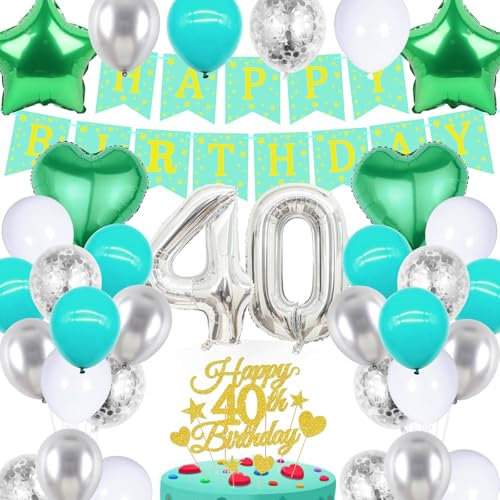 wenweo 40 Geburtstag Männer Frauen, Deko 40 Geburtstag Mann Frauen enthält die Notwendigen Latexballons für die Party, 40 jährige Aluminiumfolienballons Tortendeko und Banner