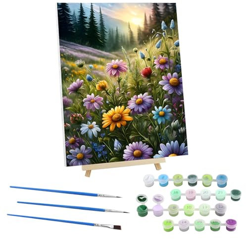 EOBROMD Flores Pintar por Numeros Adultos con Marco, Cuadros para Pintar por Numeros Bosque, Lona sin Pliegues Pintura al Colorear por Numeros con Caballete, Decoración del Hogar 30x40cm