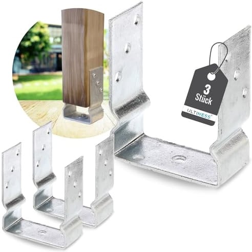Ultiness® U-Pfostenträger mit Balkenauflage U-Form feuerverzinkt robuste U-Träger zum Aufdübeln für Jäger- und Staketenzäune robuste Befestigung ohne Beton (121 mm, 3, Anzahl)