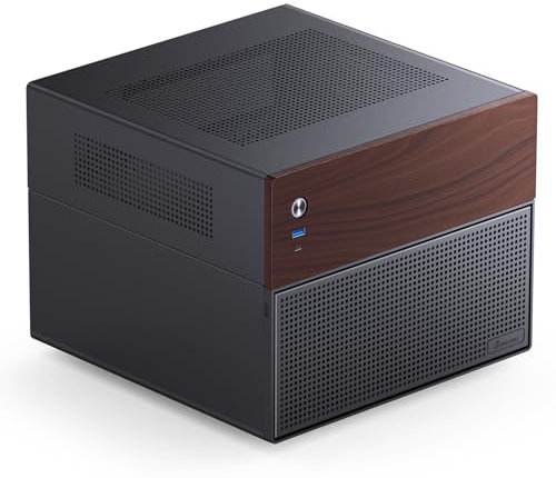 JONSBO N4 Black NAS Pc Case, Walnut Wood, 8-Drive Bay/6 * 3.5 HDD (4 hot-swap,2 Non hot-swap),2 * 2.5SSD,Micro ATX Chassis, USB3.2Gen2Type-C, 1x120mm Fan Built-in, Black