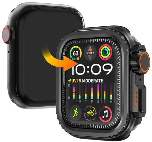 Wingle Schutzhülle aus Metall für Apple Watch 44 mm, Serie 6, 5, 4 SE, [Verwandelt in Ultra] iWatch Rugged Bumper mit Rückenabdeckung, Erhöhter Bildschirmschutz, Schwarz
