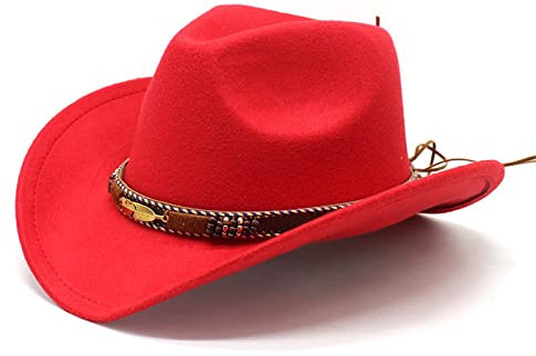 Qianderer Cowboyhut für Damen, Westernhut für Herren, Cowboy-Filzhut, verstellbarer Outdoorhut, rot, Einheitsgröße