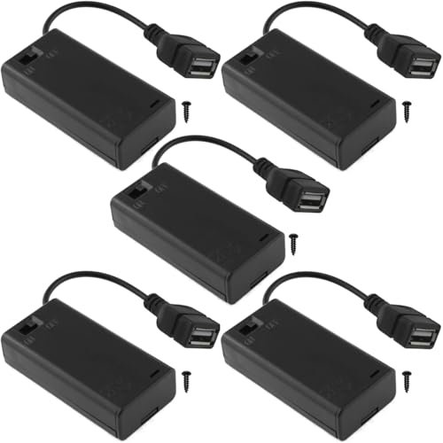 MKBKLLJY 5 PCS 2 AA Battery Box Holder with USB Female Cable Socket 2 AA Power Supply Battery Case Box with ON-Off Switch, for Mini Fan Light, Toy RC Car, LED Strip