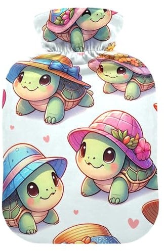 Wärmflaschen mit niedlichem Schildkröten-Design, mit weichem Bezug, für Bett, Hand, Füße, wärmer, Wintergeschenk, Wärmbeutel für Nacken, Schulter und Menstruationskrämpfe, 1 l