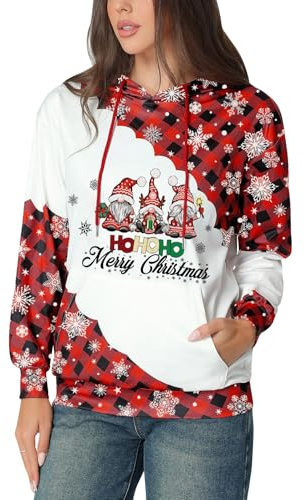 Glimnerize Weihnachten Damen Kapuzenpullover Weihnacht Hoodie mit Tasche Weihnachtspullover Christmas Jumper Weihnachtsshirt Langarm S-XL