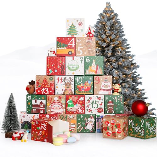 KIKISML 2024 Adventskalender zum Befüllen, 24x Geschenkbox Weihnachten Klein, DIY Adventskalender zum Selbstbefüllen, Adventskalender Tüten Weihnachtskalender Geschenkboxen für Weihnachten Deko