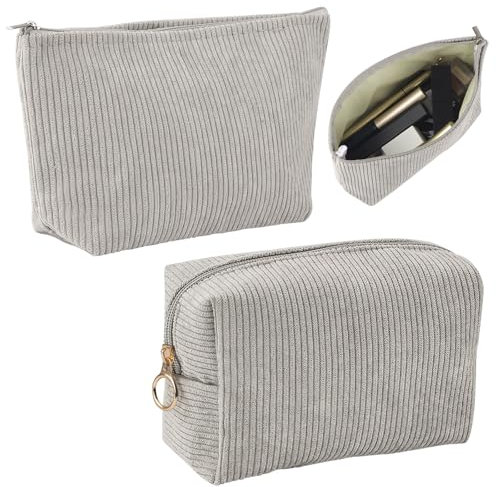 Kord Kosmetiktasche Set, 2 Make up Tasche, Graue Makeup Bag, Schminktasche Klein zur Aufbewahrung und Mitnahme von Pflegeprodukten