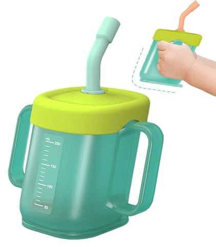 Lumiscent Taza de agua para bebé, Taza con pajita para bebé - Biberón de agua para bebé, taza para sorber con asa y escala,Botella de agua para niños pequeños, vaso con pajita para exteriores, leche,
