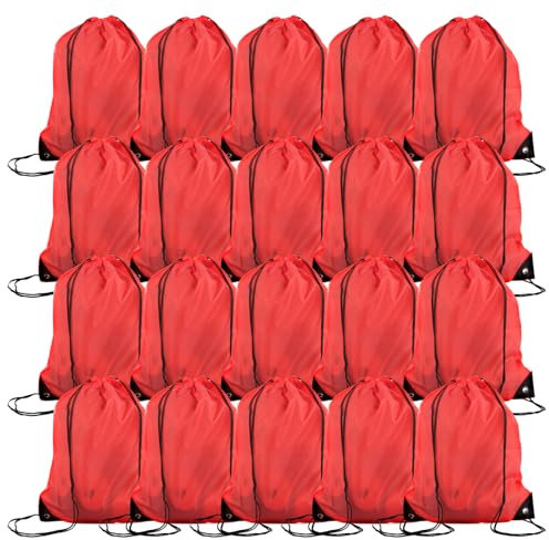 LOPYXBR 20PCS Red Drawstring Bags, 42x34cm/16.5x13.3inch PE Bags Drawstring, Waterproof Drawstring Gym Bag, Red String Bag for Swimming Sports, Draw String Bag for Sports Swimming Gym Travel