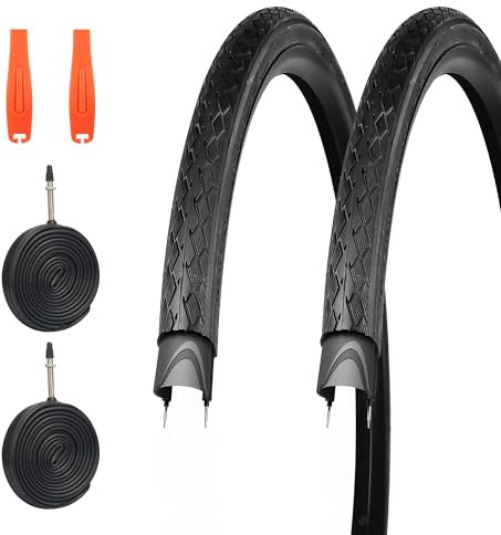 GRELiving 2er-Pack 700x35c Rennradreifen mit 3mm Pannenschutz,2X Fahrradreifen+2xSchlauch FV48mm+2X Reifenhebel 37-622 Fahrradmantel 29Zoll Road Bike Tires Set Faltreifen