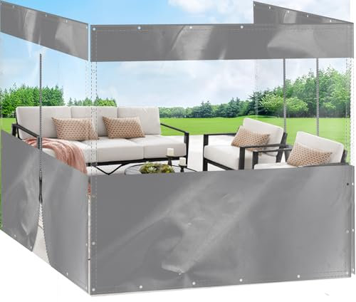 HQQMNY Bâche de terrasse en PVC imperméable Rideau extérieur Transparent avec œillets Bâche de tonnelle de 0,4 mm 400 g/㎡ Bâche de Protection Coupe-Vent Bâche de Pluie résistante aux intempéries